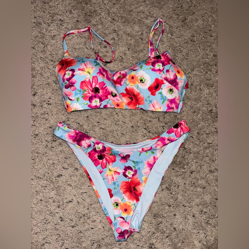Victoria's Secret Floral Bikini with Pink and Blue
